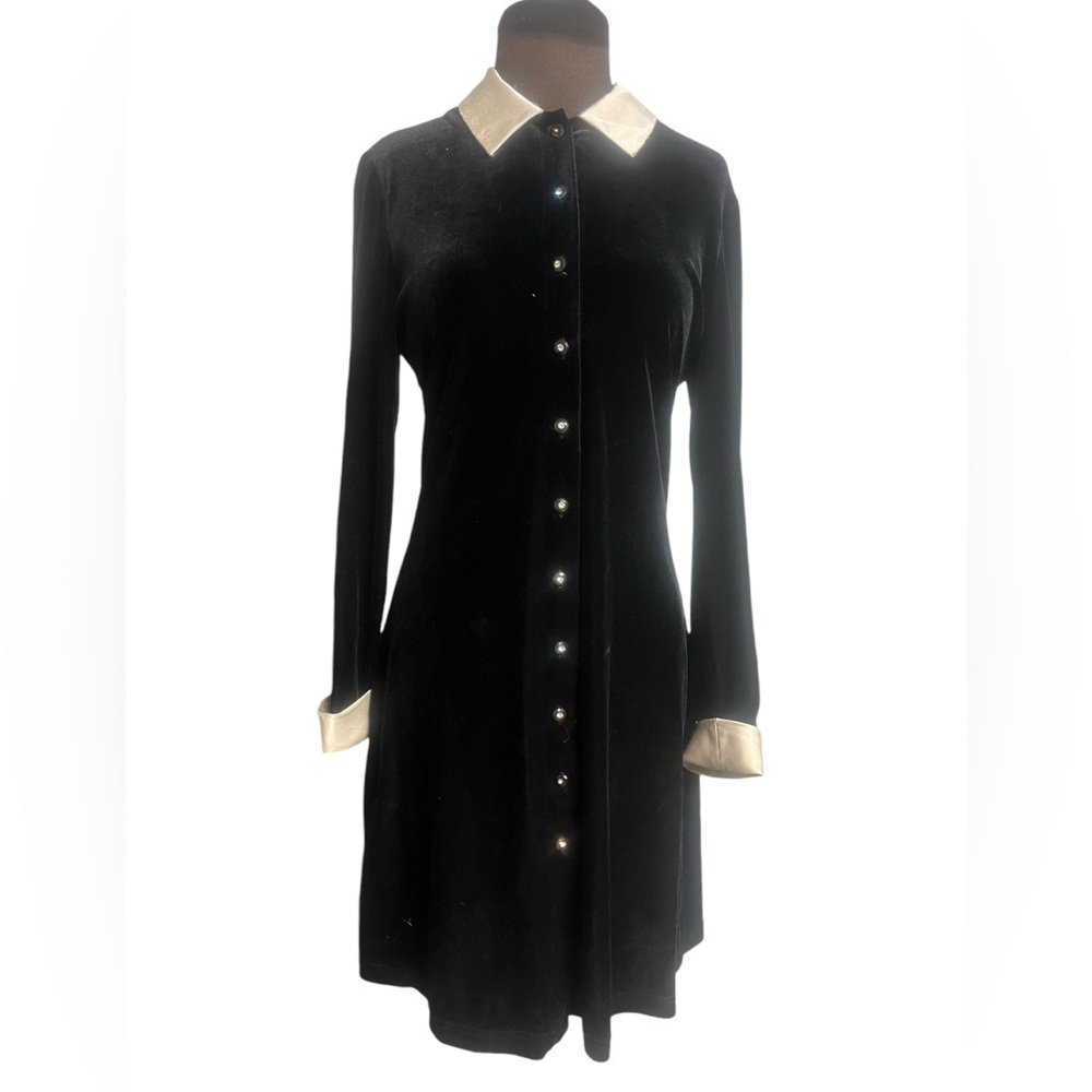 Vtg 90s Black Velvet White Satin Collar Wednesday Adams Whimsigoth Witchy Dress